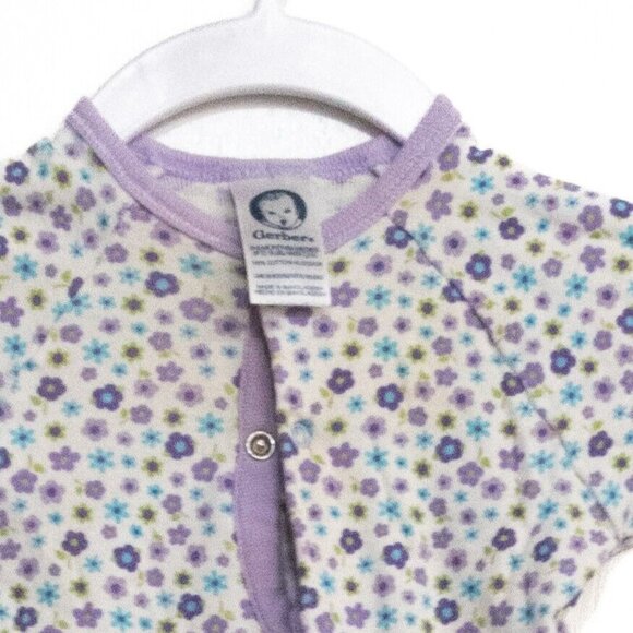 Gerber Girls Purple Floral Cotton Sleeper Overall Dress Snap Long Sleeve 0-6M - Picture 3 of 6